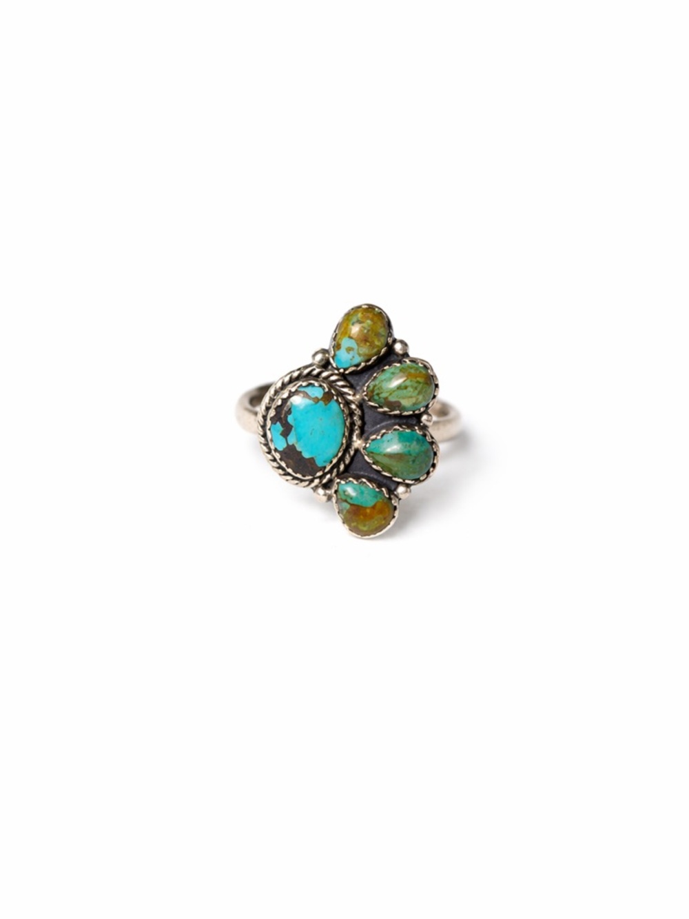 #8 Turquoise/Sonoran Gold Cluster Native Made Adjustable Ring
